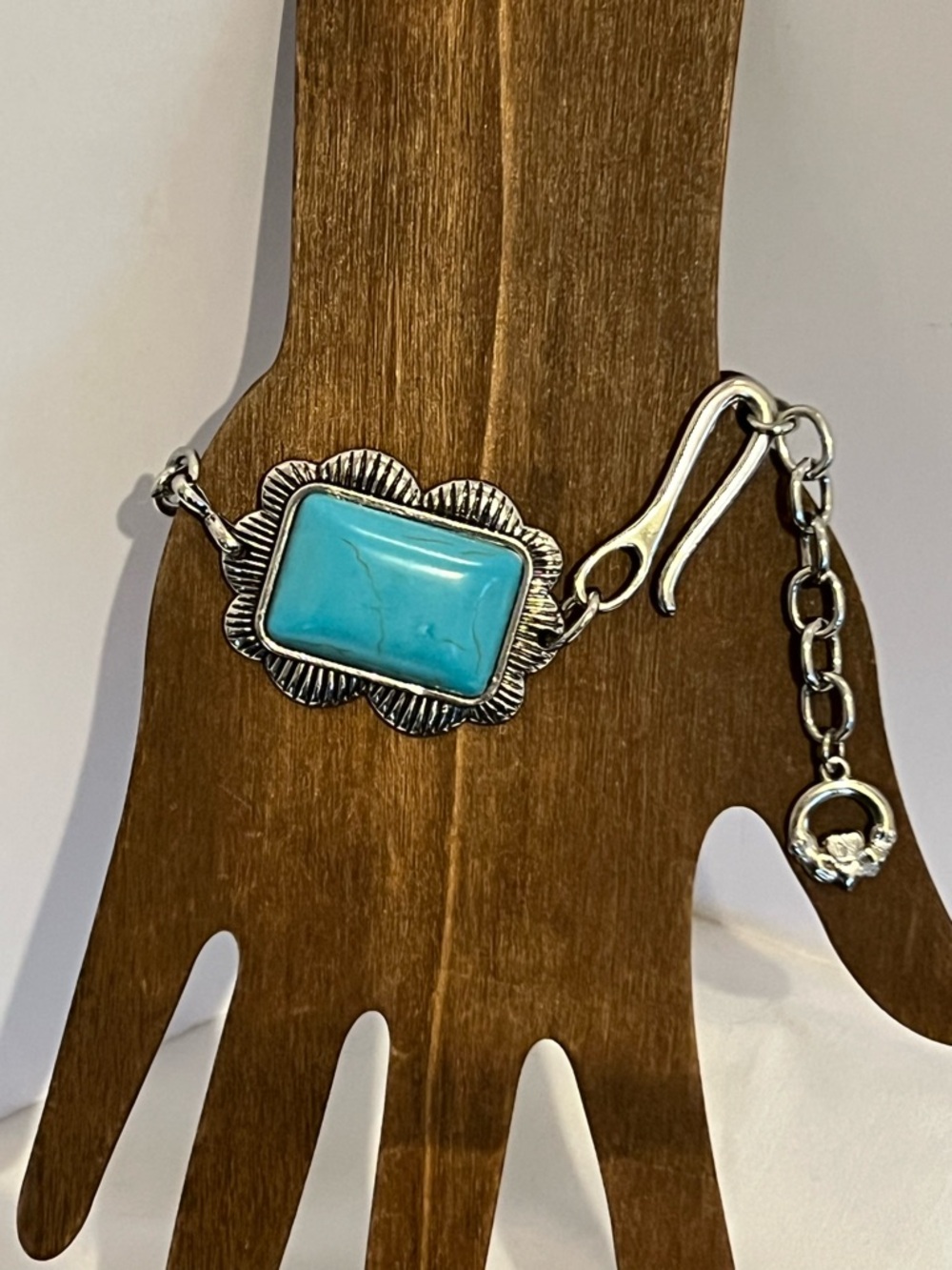 Turquoise Stone Silver-Accent Bracelet - Blue - Picture 4 of 7